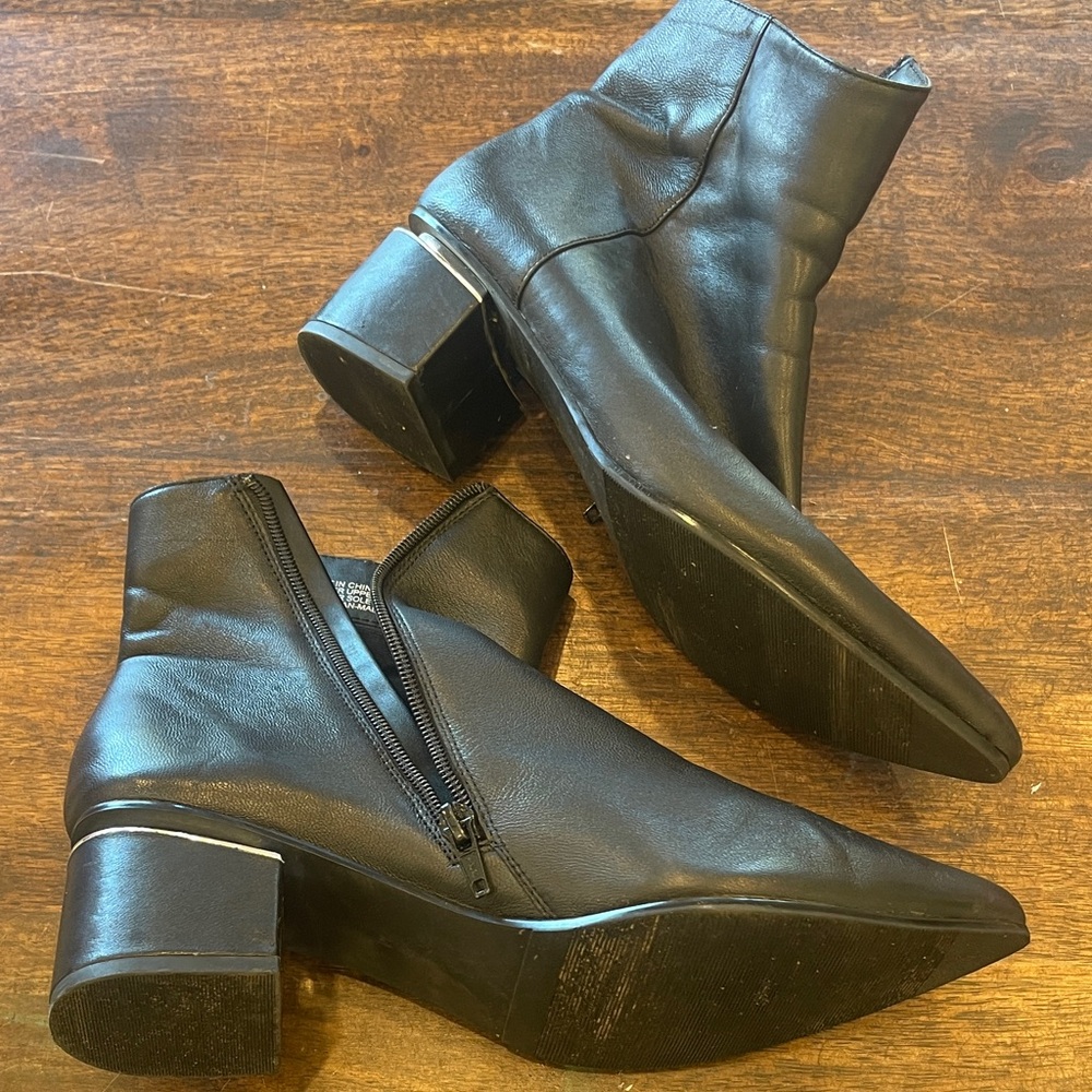 Black Leather Ankle Boots silver heel detail